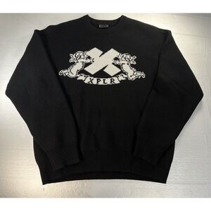 XPLR Mens Knit Cherub Sweater Medium‎ Black White Heavy Pullover